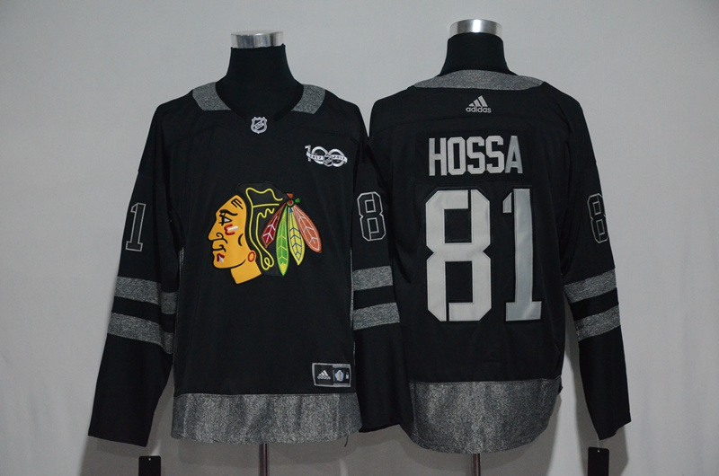NHL Chicago Blackhawks #81 Hossa Black 1917-2017 100th Anniversary Stitched Jersey->->NHL Jersey